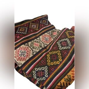 12' vtg handwoven boho Runner Rug Turkish Kilim Bohemian Colorful Rug